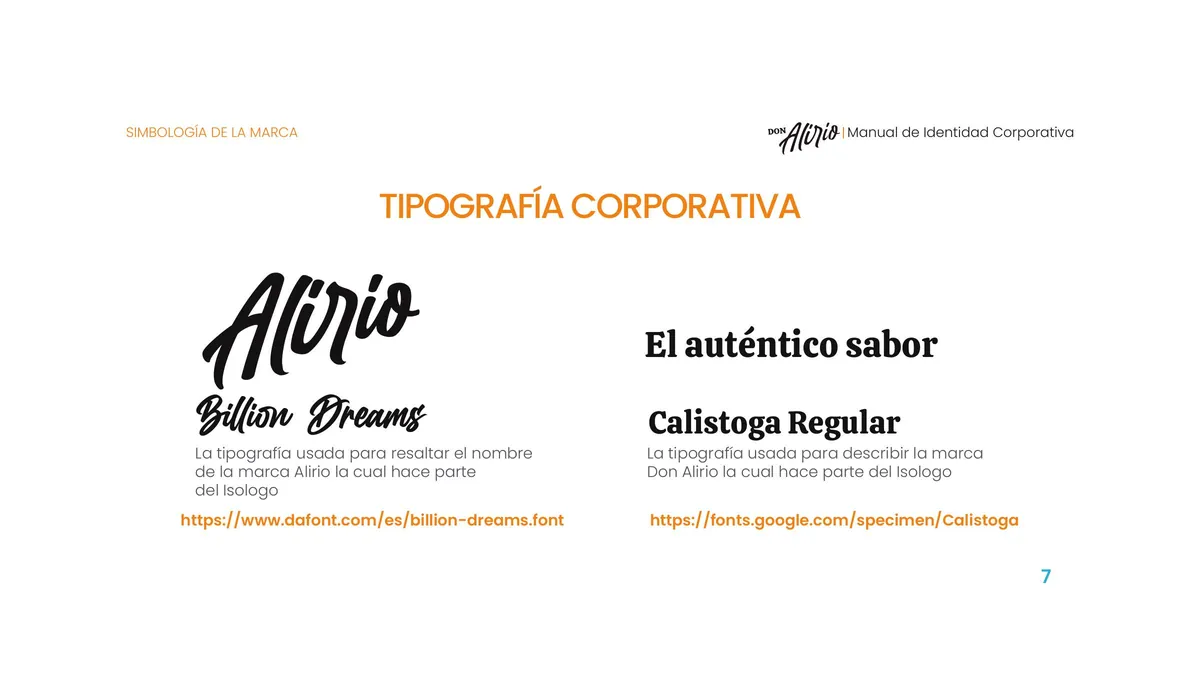 Página 7 del manual de identidad corporativa Don Alirio