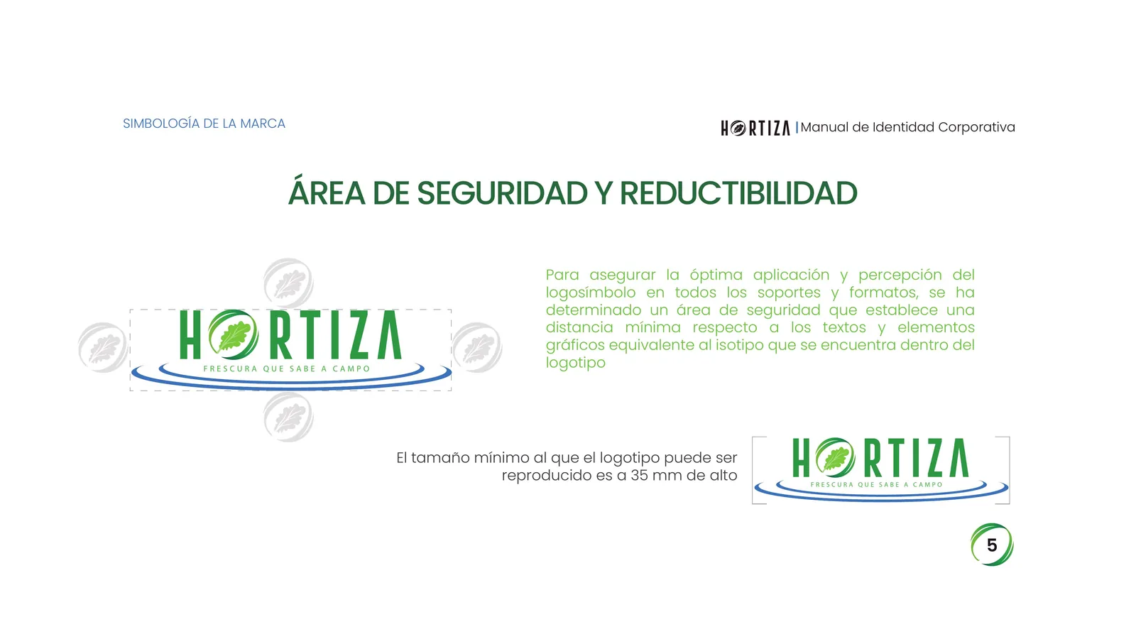 Página 5 del manual de identidad corporativa Hortiza
